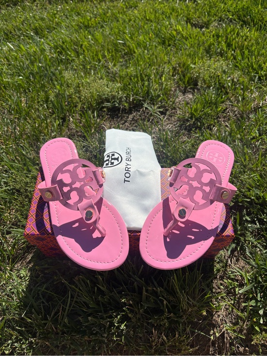 Tory Burch Shoes - Tory Burch Pink Logo Cutout Thong Sandals